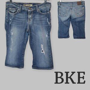 BKE  Stretch Lexi  Distressed Blue  Denim Jeans Shorts  Womens  28